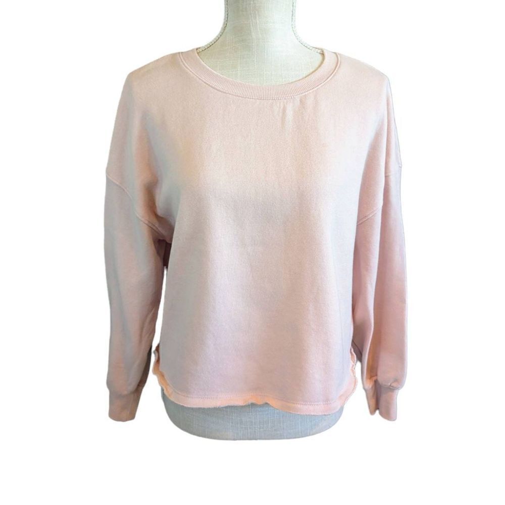 Hippie Rose Sweatshirt Women's Size Large Cropped Pink Long Sleeve Cotton Blend